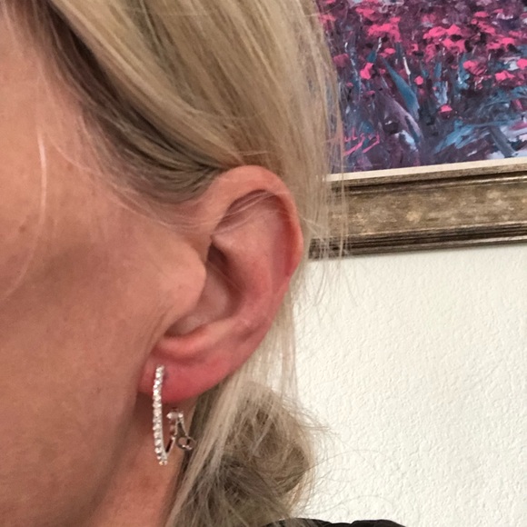 Rhinestone geometric circle round leverback dangle earrings - Picture 6 of 9